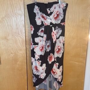 City Chic Strapless Black and Pink Floral Dress